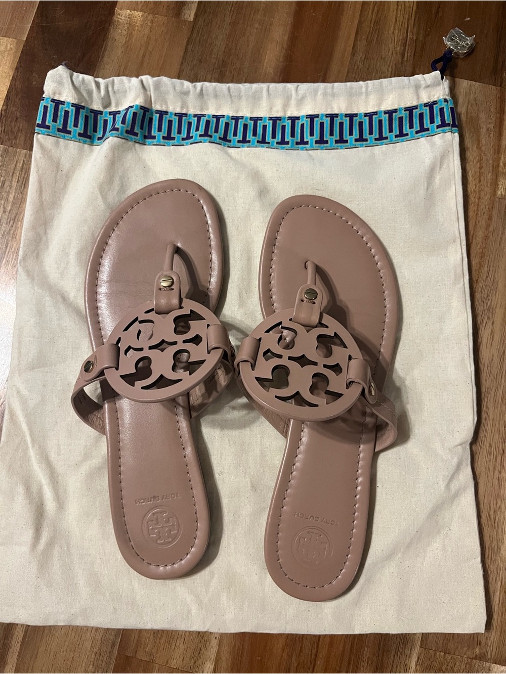 Tory Burch Taupe Logo Thong Sandals
